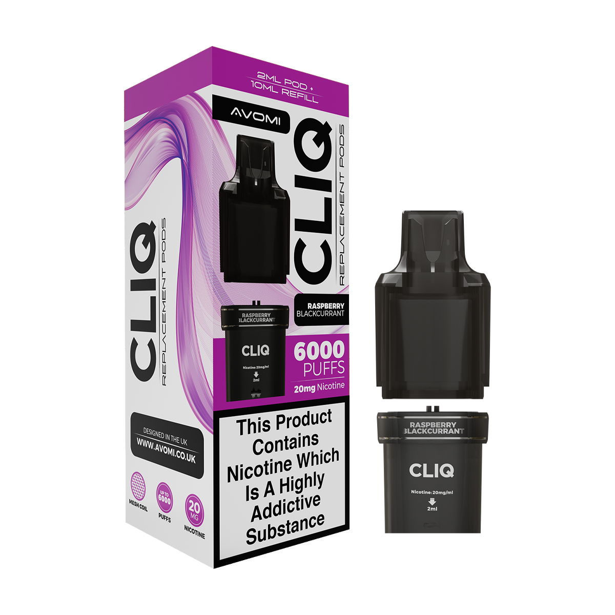 Raspberry Blackcurrant Avomi Cliq 6000 Refill Pack