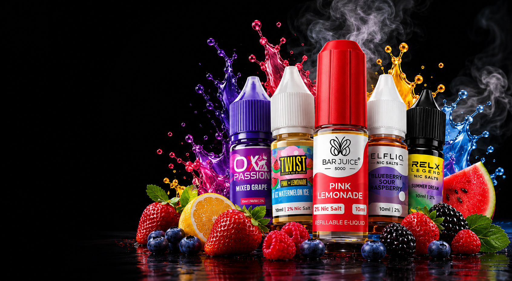 A selection of fruity vape flavours
