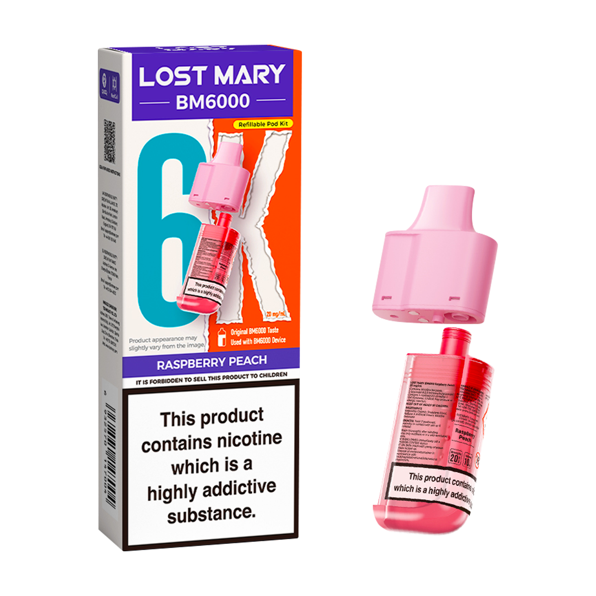 Raspberry Peach Lost Mary BM6000 Refill Pack